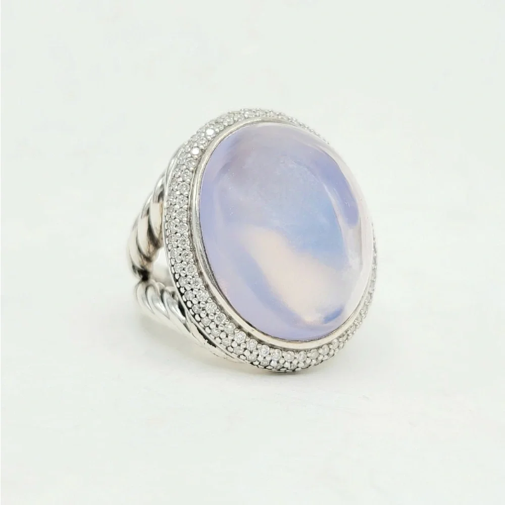 David Yurman Signature Oval Ring With Lavender Moonstone And Diamonds - Picture 6 of 15